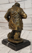 Signed Original Miguel Lopez Fisherman with Faithfull Dog Bronze Sculpture Statue
