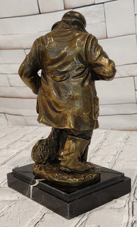 Signed Original Miguel Lopez Fisherman with Faithfull Dog Bronze Sculpture Statue