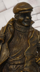 Signed Original Miguel Lopez Fisherman with Faithfull Dog Bronze Sculpture Statue
