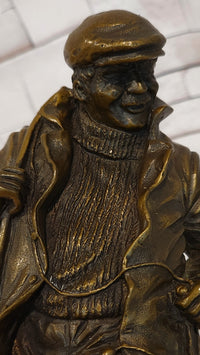 Signed Original Miguel Lopez Fisherman with Faithfull Dog Bronze Sculpture Statue