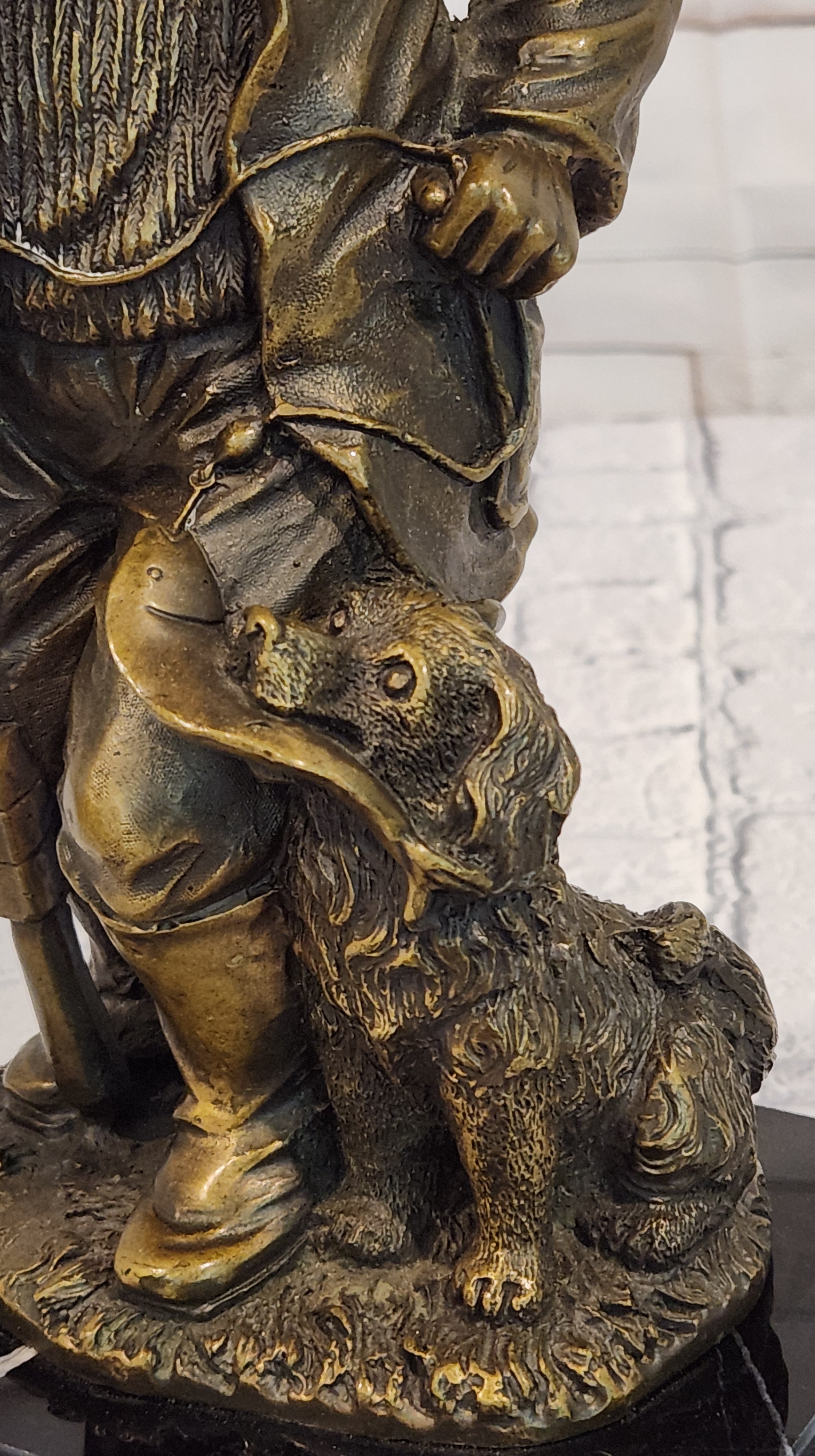 Signed Original Miguel Lopez Fisherman with Faithfull Dog Bronze Sculpture Statue