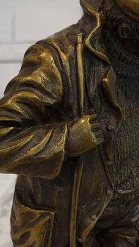 Signed Original Miguel Lopez Fisherman with Faithfull Dog Bronze Sculpture Statue