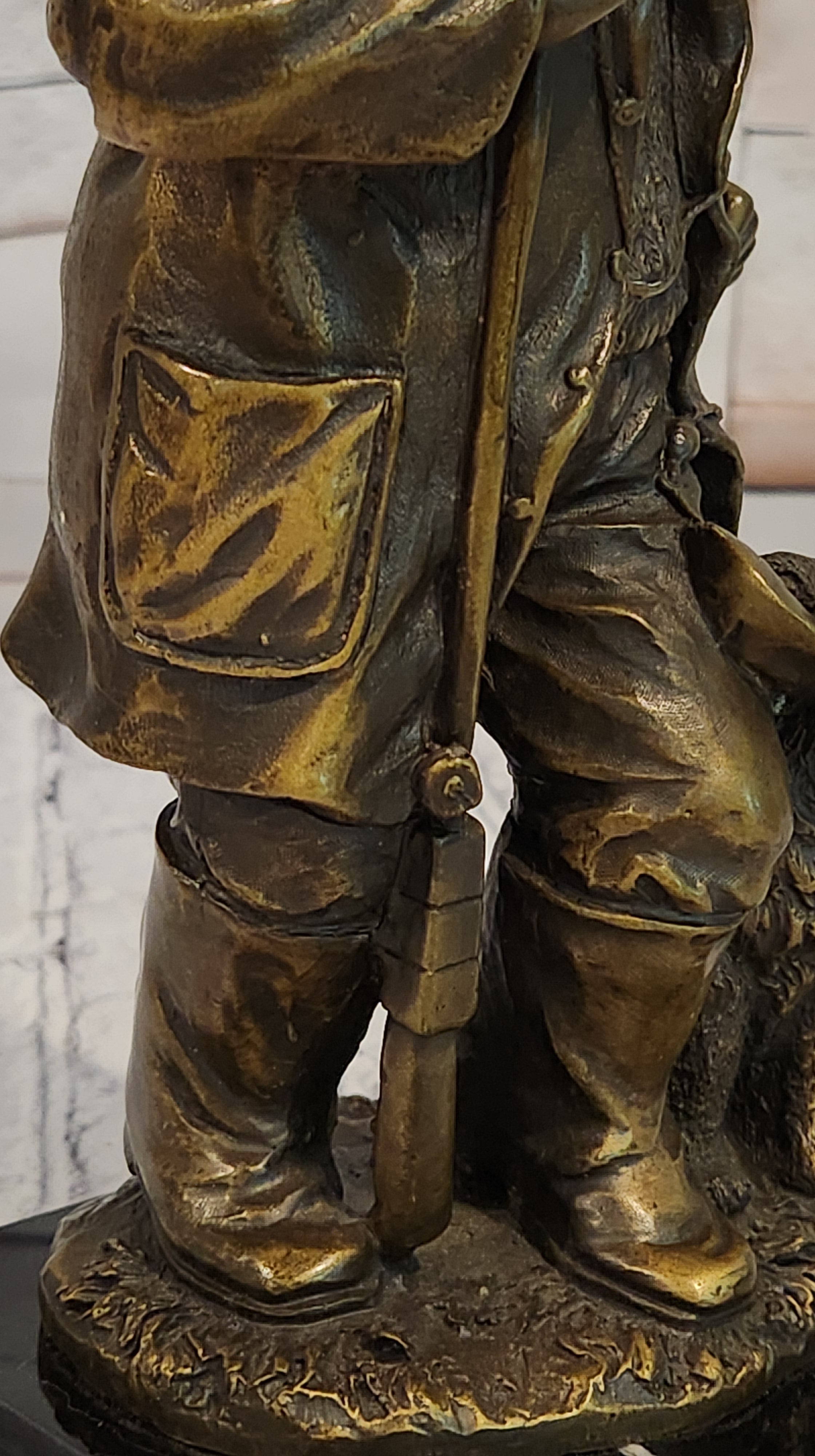 Signed Original Miguel Lopez Fisherman with Faithfull Dog Bronze Sculpture Statue