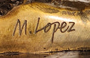 Signed Original Miguel Lopez Fisherman with Faithfull Dog Bronze Sculpture Statue