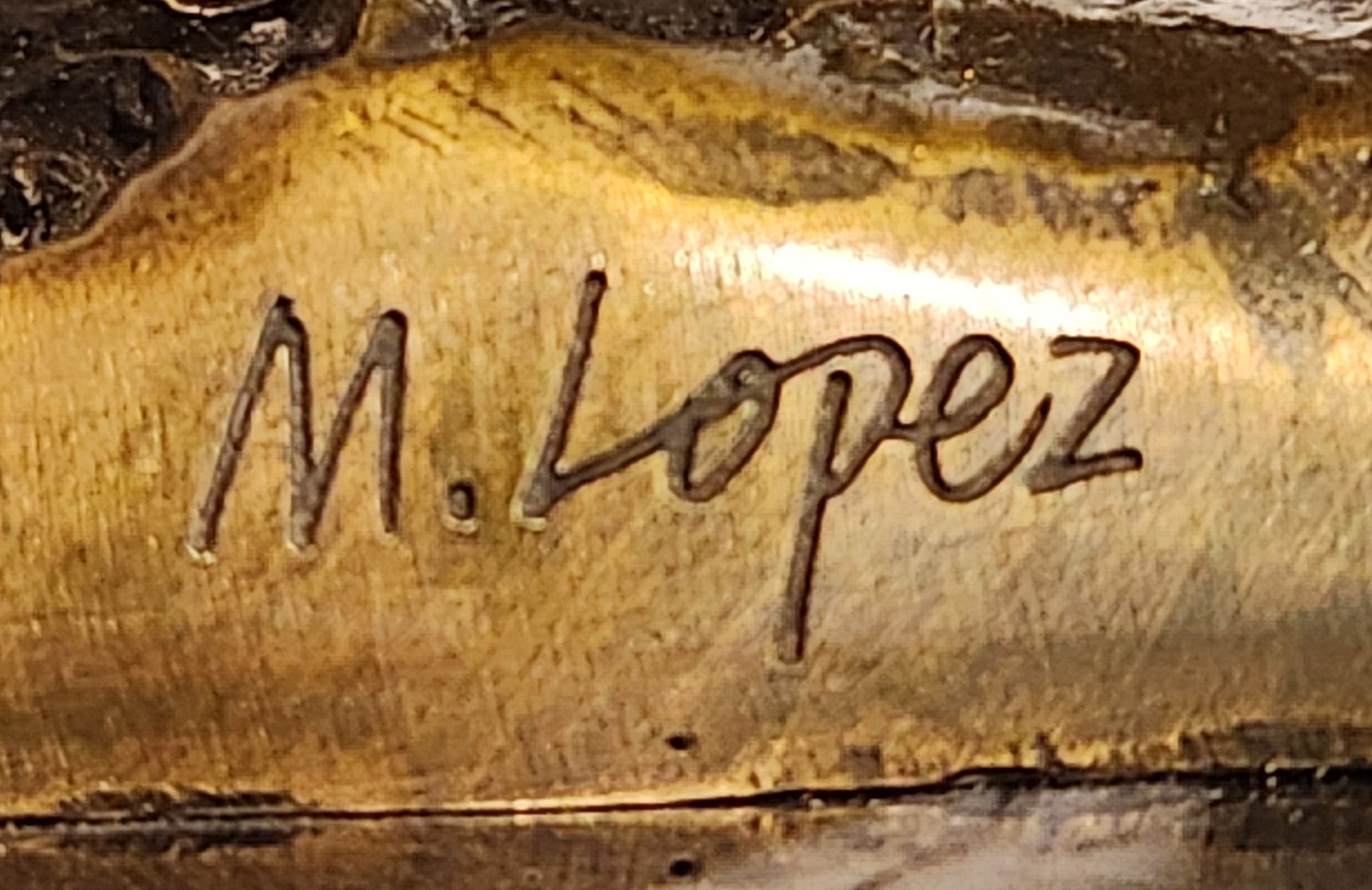 Signed Original Miguel Lopez Fisherman with Faithfull Dog Bronze Sculpture Statue