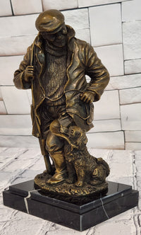 Signed Original Miguel Lopez Fisherman with Faithfull Dog Bronze Sculpture Statue