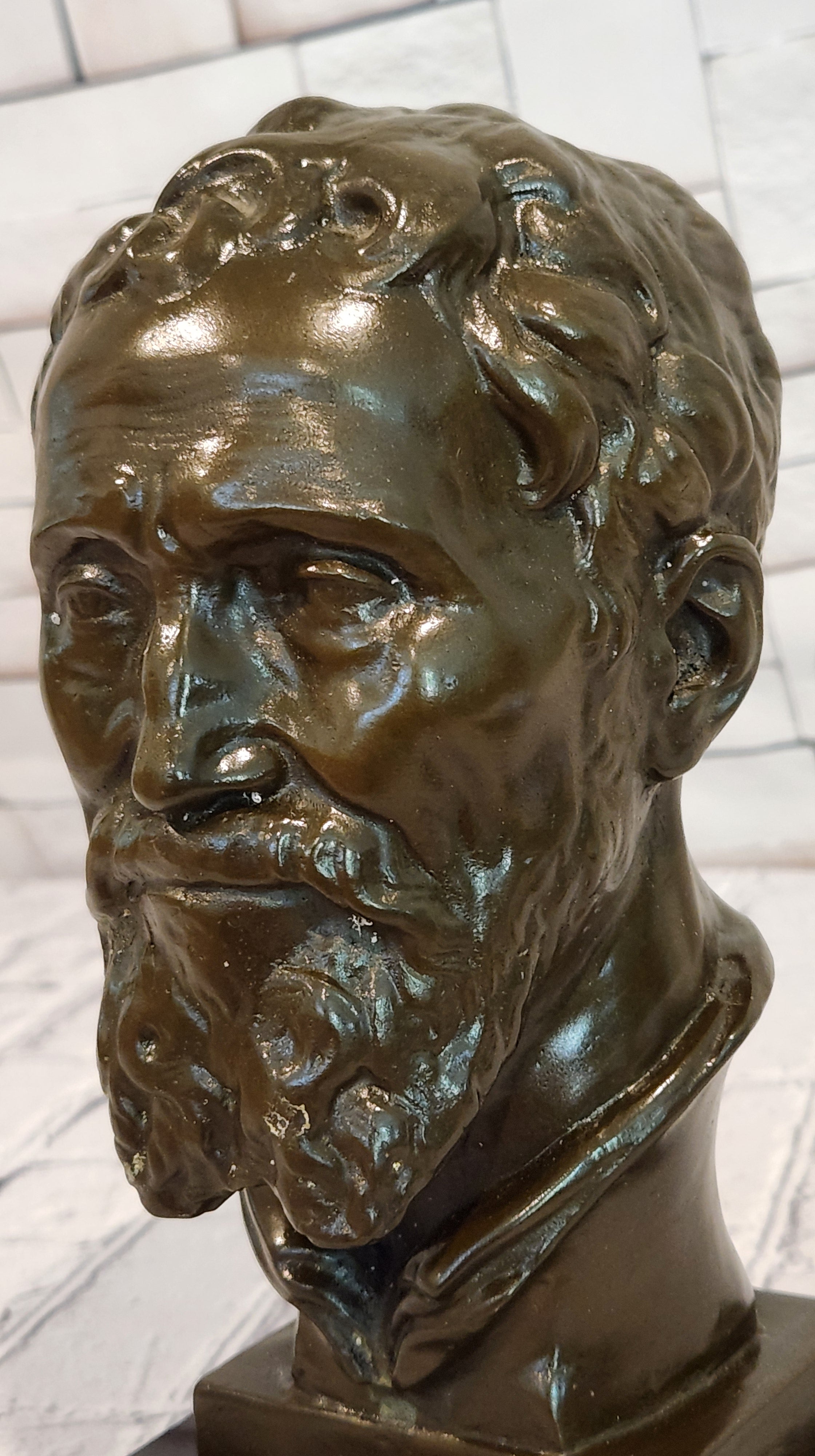 Signed Fisher Bust of Michael Angelo Genuine Bronze Sculpture Hand Made Statue