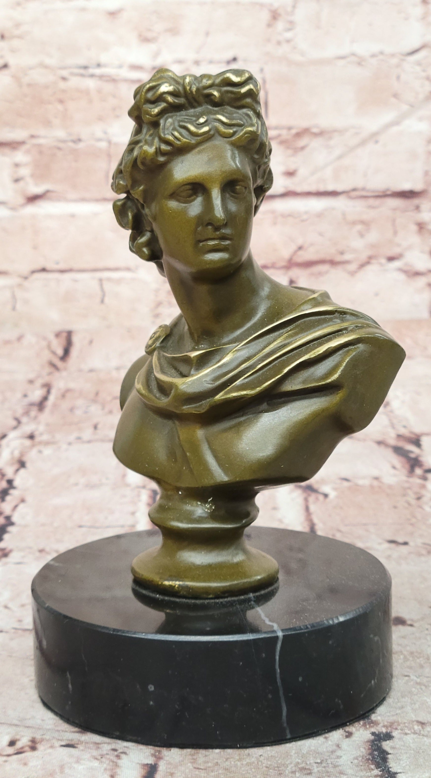 Neoclassical Bronze Sculpture Bust Apollo Signed Milo Original Artwork Figurine Statue