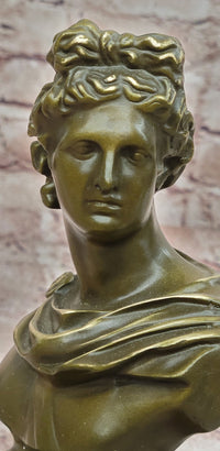 Neoclassical Bronze Sculpture Bust Apollo Signed Milo Original Artwork Figurine Statue