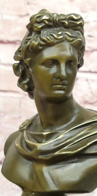 Neoclassical Bronze Sculpture Bust Apollo Signed Milo Original Artwork Figurine Statue
