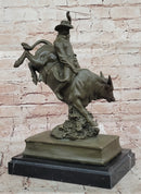 Bronze Bull Rider Sculpture on Marble Base