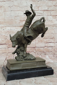 Bronze Bull Rider Sculpture on Marble Base