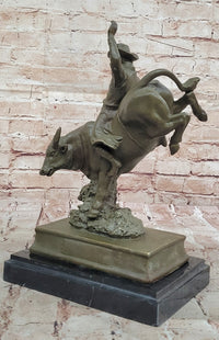 Bronze Bull Rider Sculpture on Marble Base