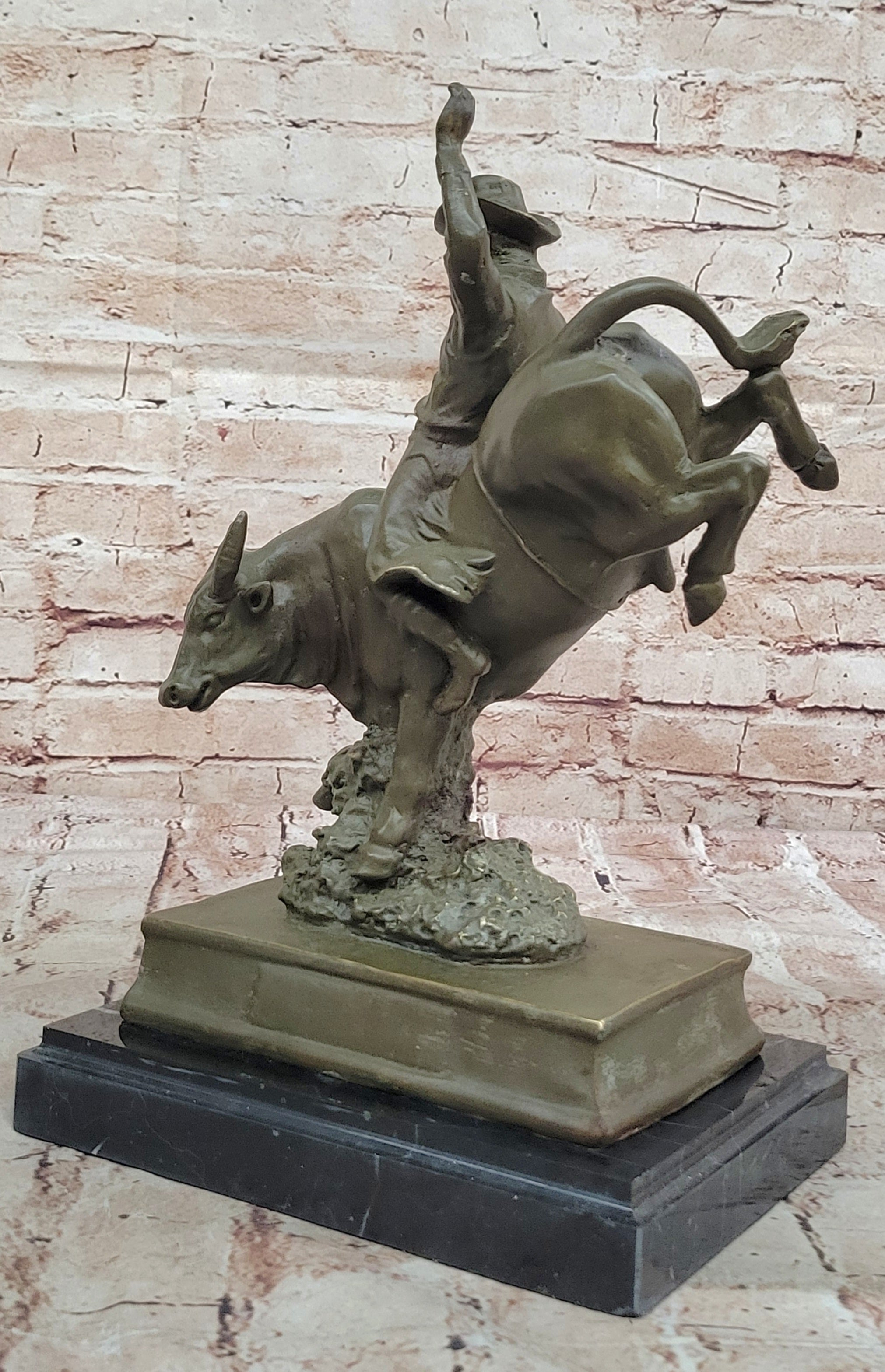 Bronze Bull Rider Sculpture on Marble Base