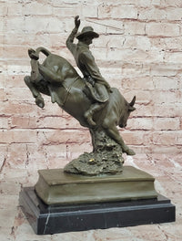 Bronze Bull Rider Sculpture on Marble Base