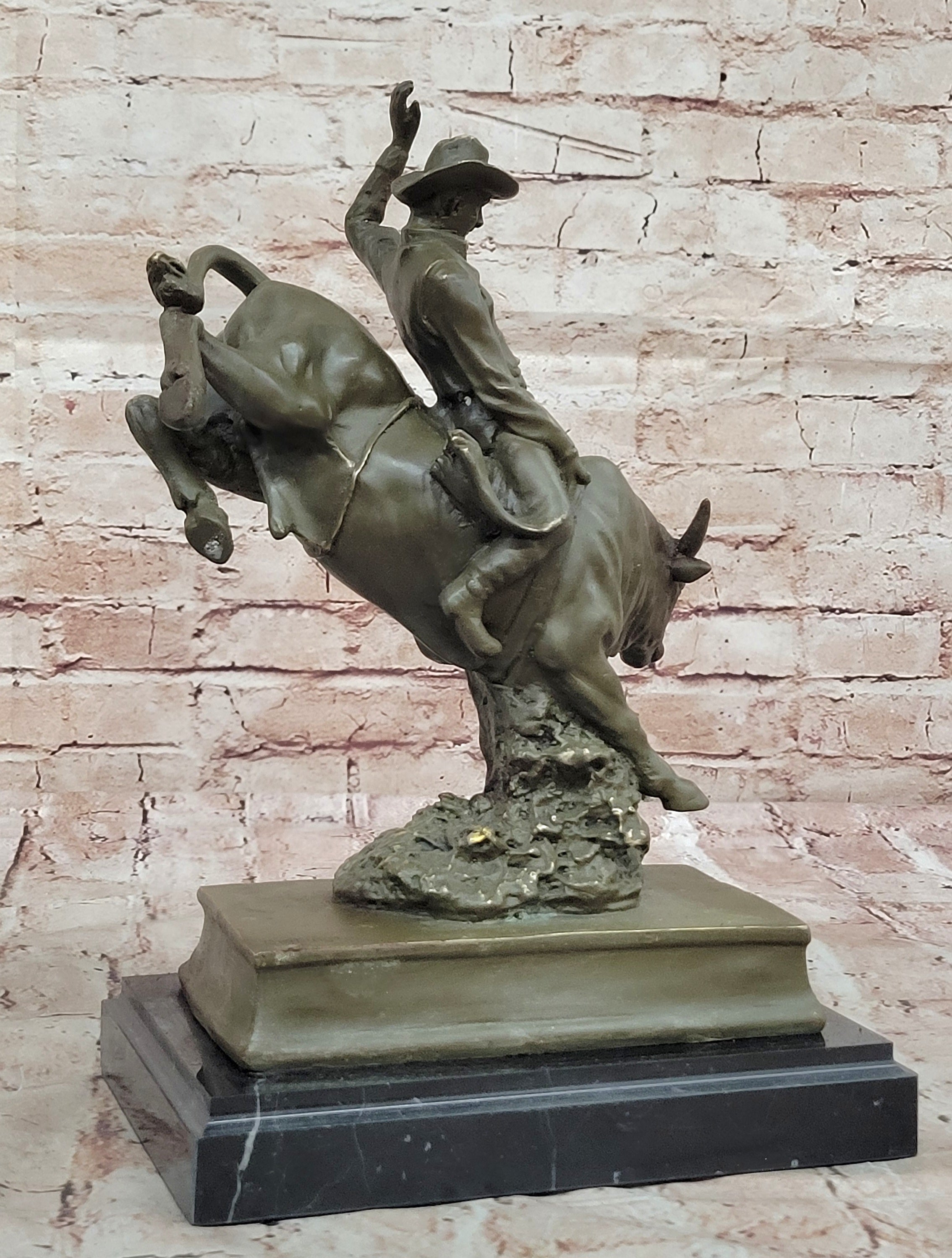 Bronze Bull Rider Sculpture on Marble Base