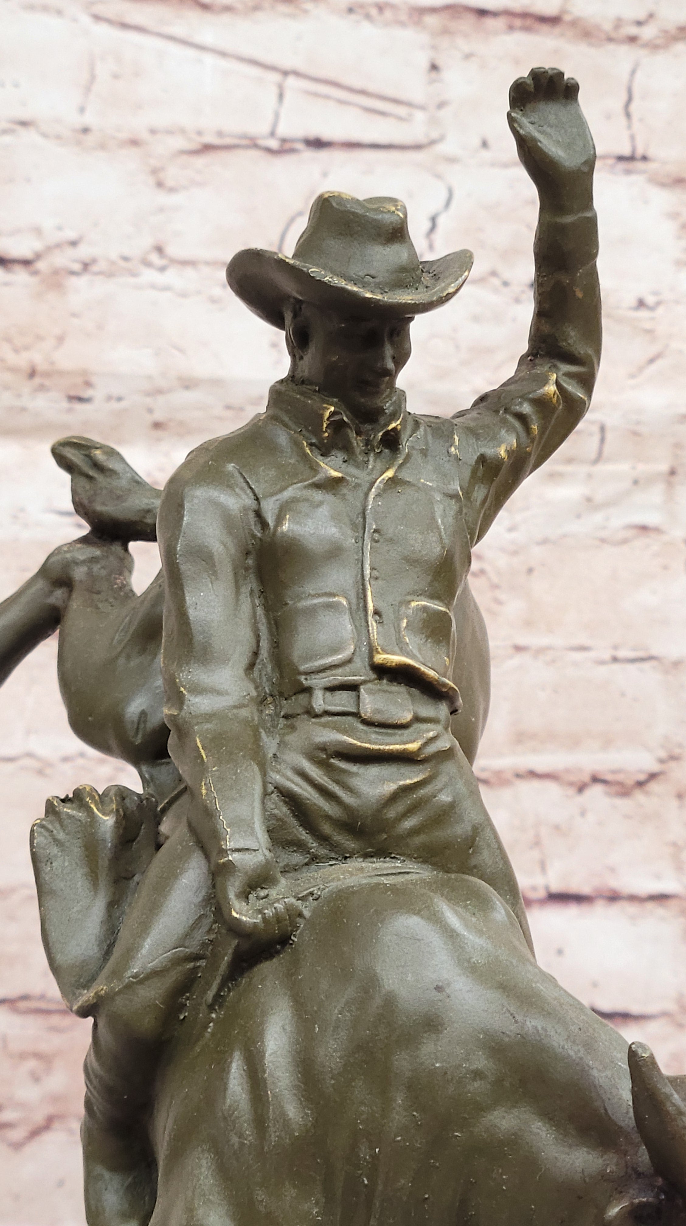 Bronze Bull Rider Sculpture on Marble Base
