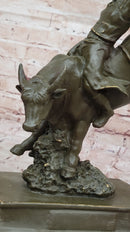 Bronze Bull Rider Sculpture on Marble Base