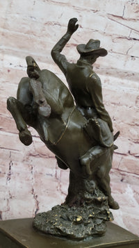 Bronze Bull Rider Sculpture on Marble Base