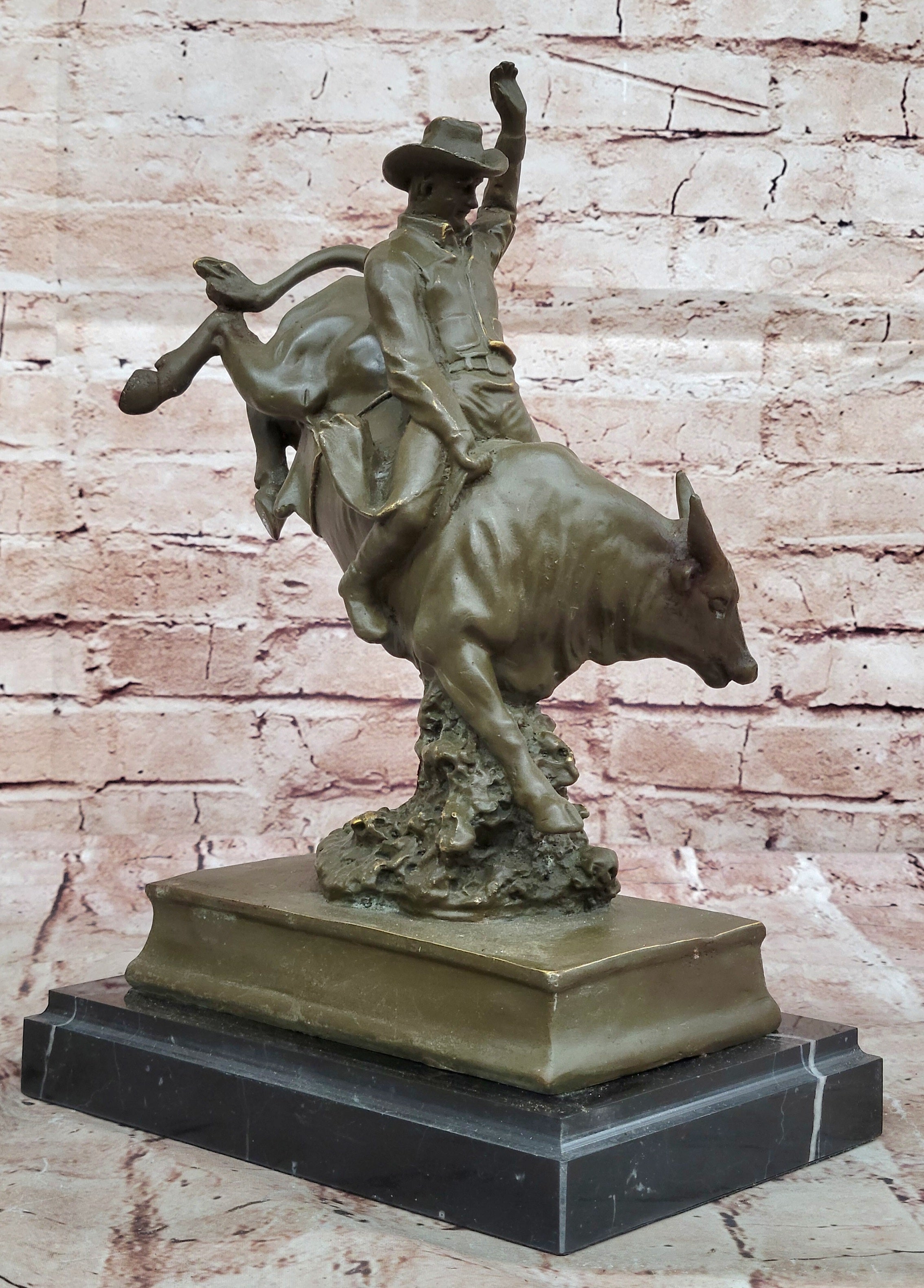 Bronze Bull Rider Sculpture on Marble Base