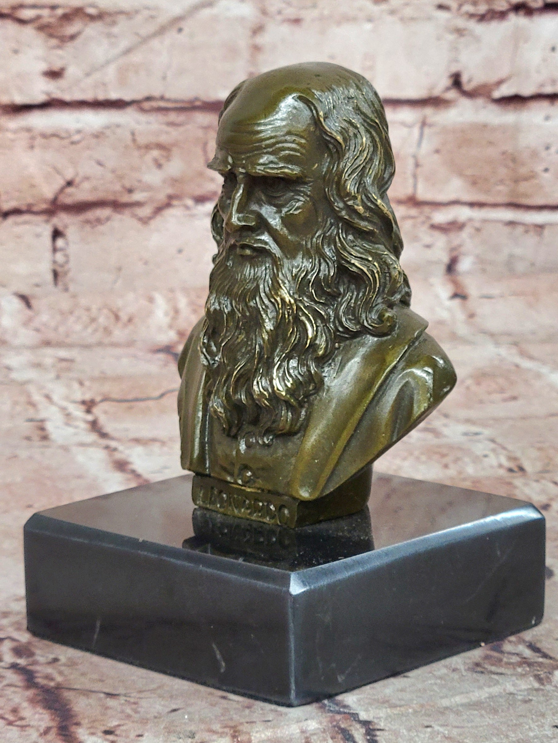 Signed Original Fisher Leonardo da Vinci Master Painter Bust Genuine Bronze Sculpture