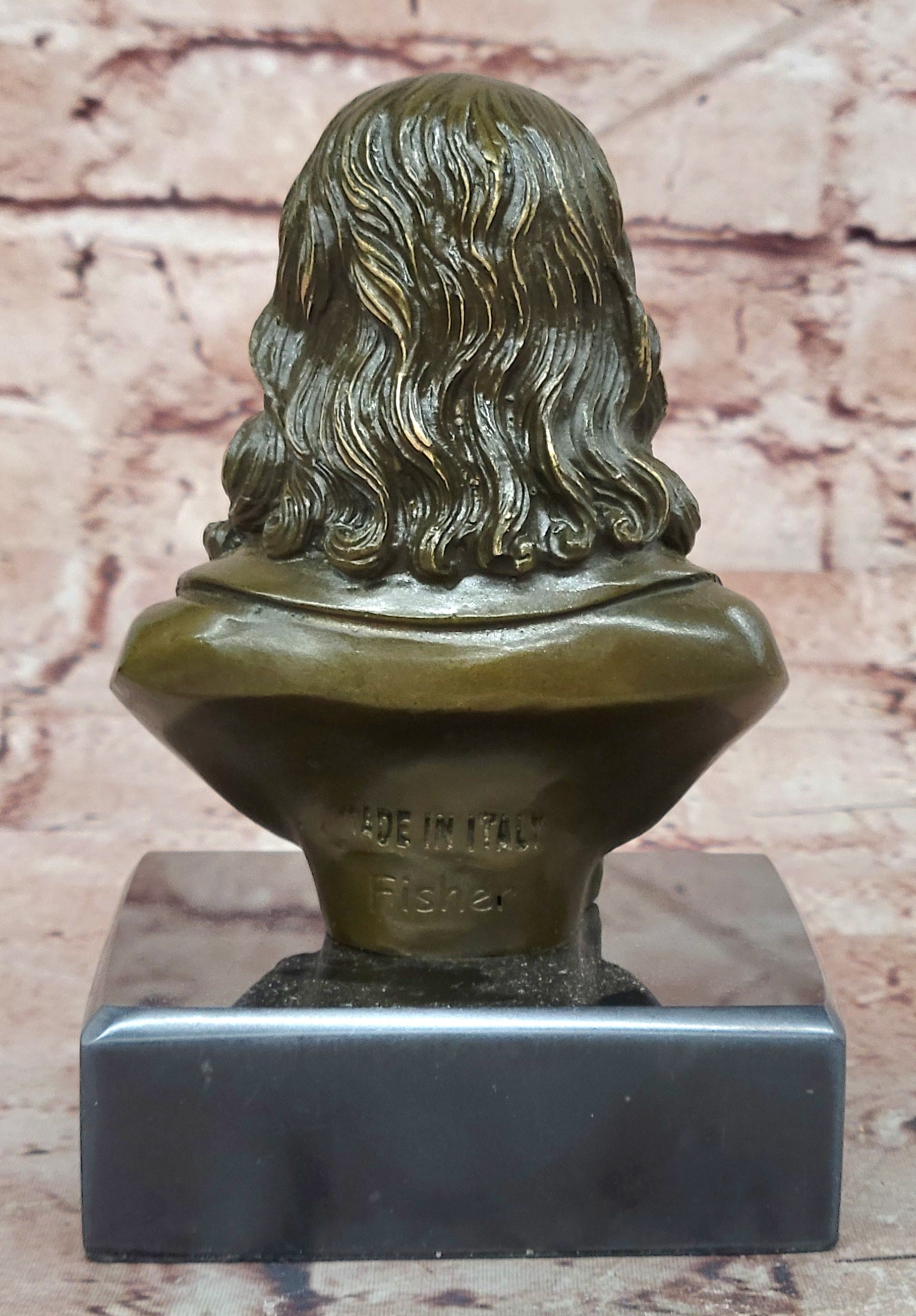 Signed Original Fisher Leonardo da Vinci Master Painter Bust Genuine Bronze Sculpture
