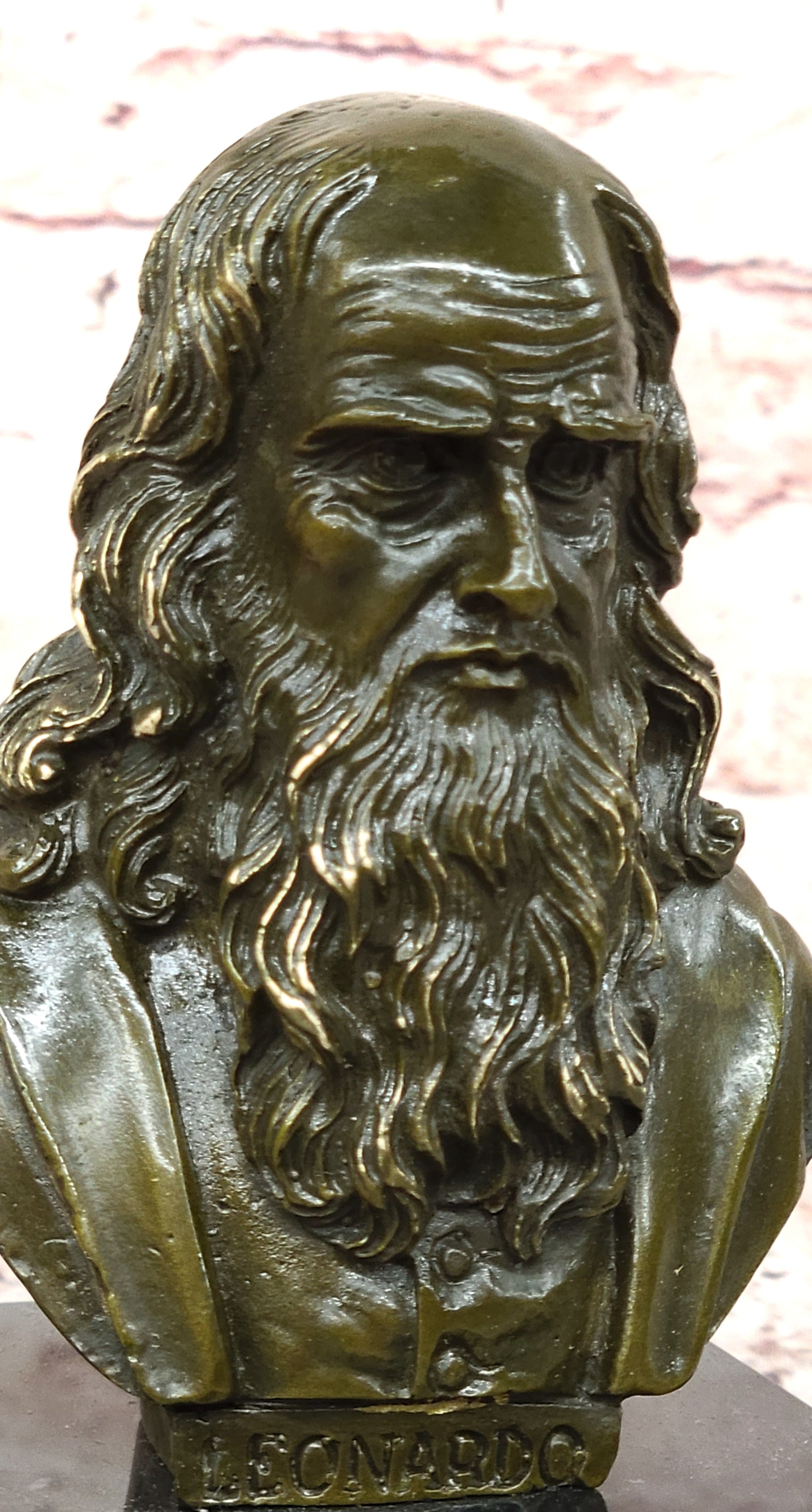 Signed Original Fisher Leonardo da Vinci Master Painter Bust Genuine Bronze Sculpture