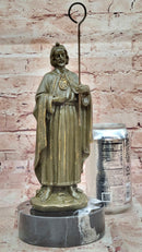 Bronze Saint Jude Sculpture Holding Staff on Marble Base