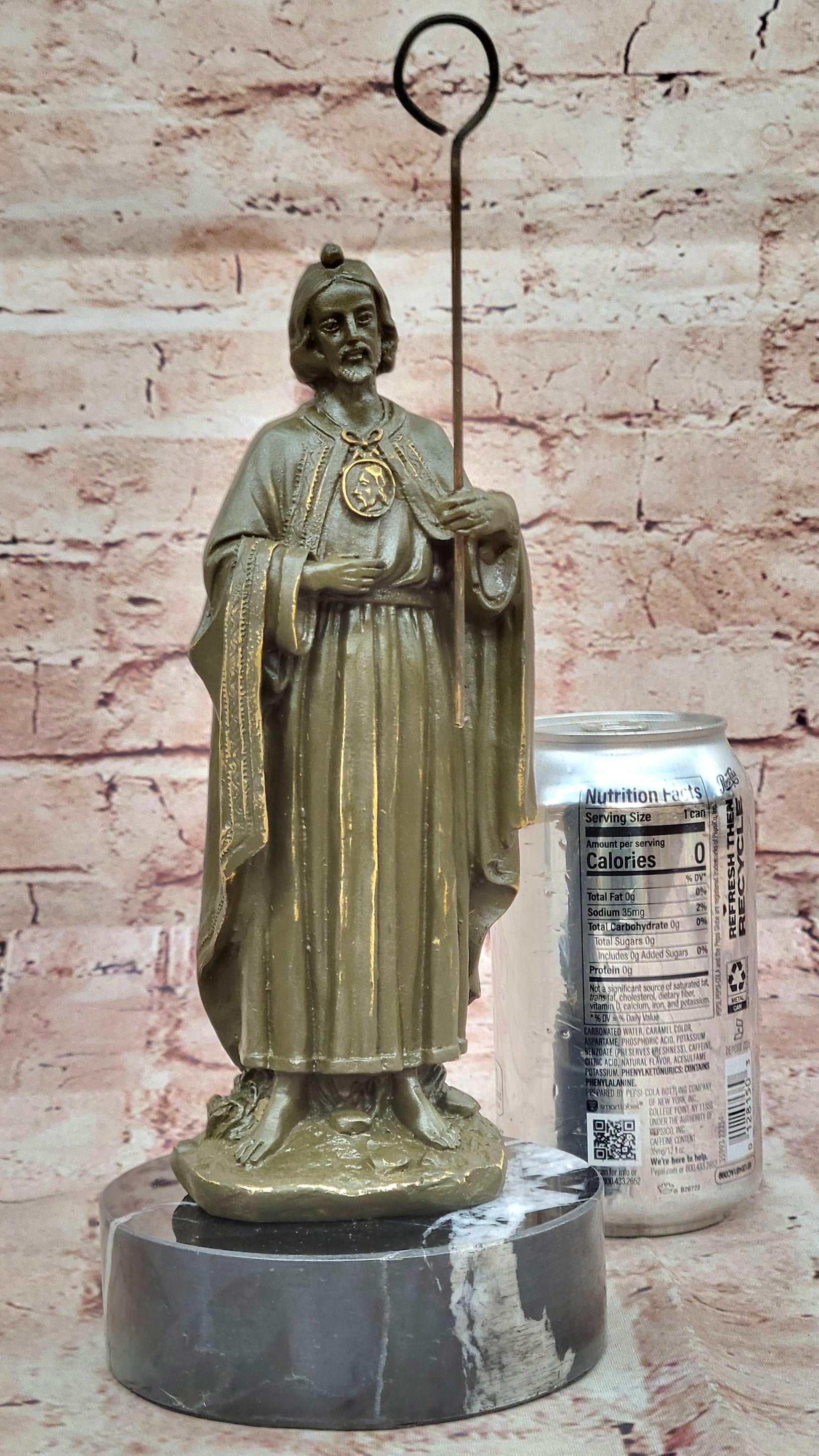 Bronze Saint Jude Sculpture Holding Staff on Marble Base