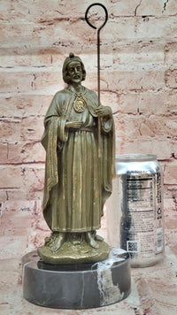 Bronze Saint Jude Sculpture Holding Staff on Marble Base