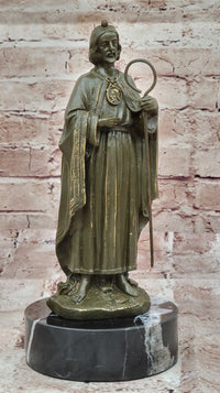 Bronze Saint Jude Sculpture Holding Staff on Marble Base