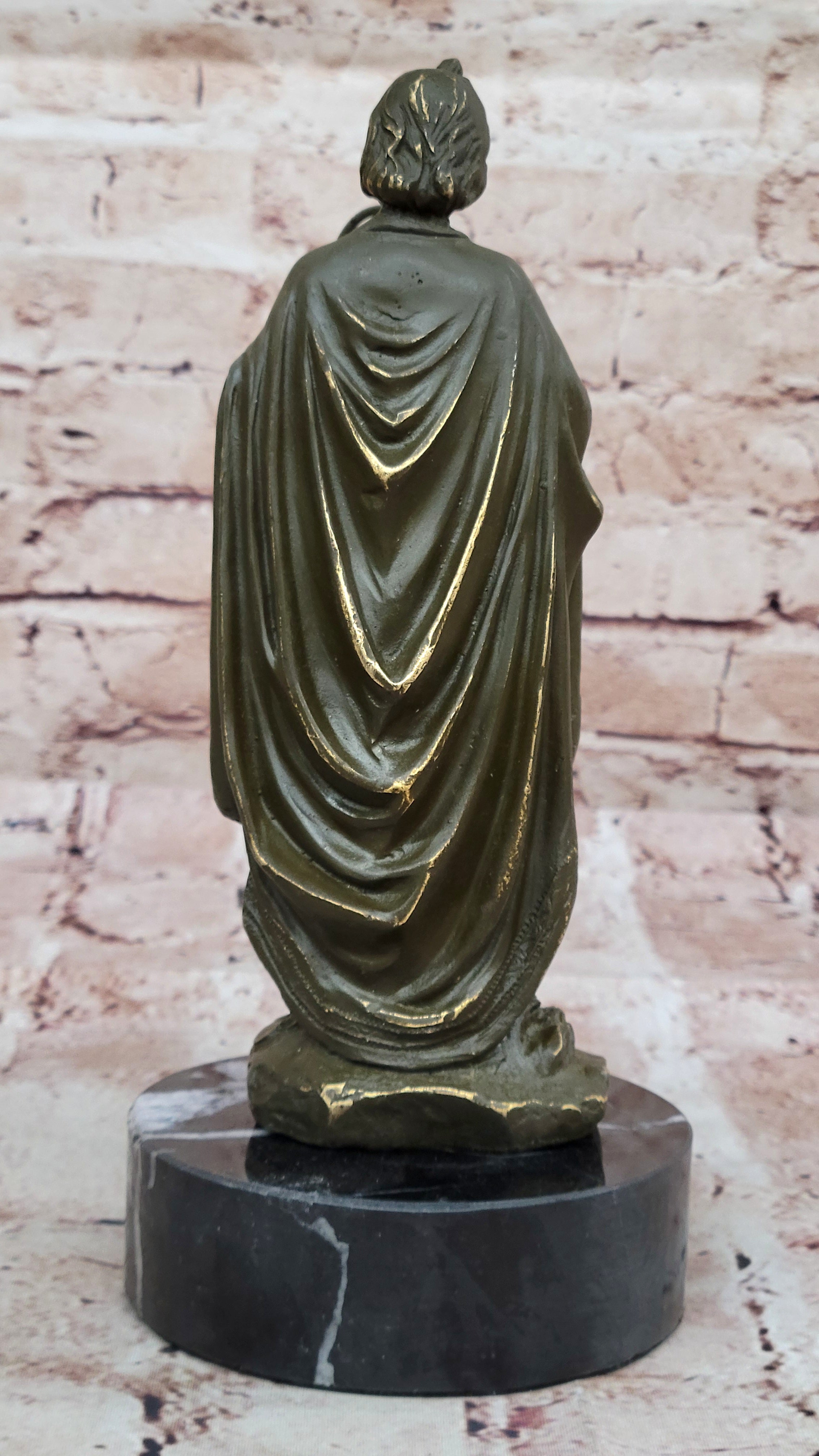 Bronze Saint Jude Sculpture Holding Staff on Marble Base
