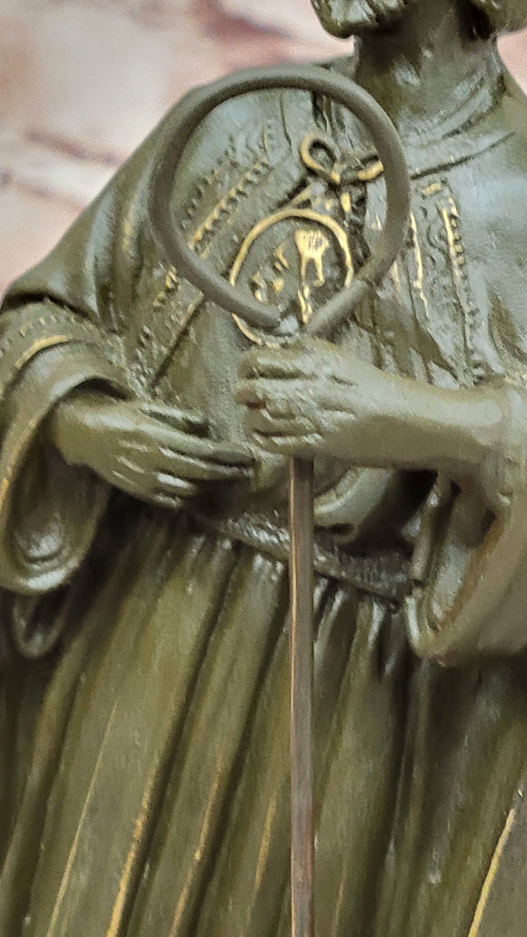 Bronze Saint Jude Sculpture Holding Staff on Marble Base