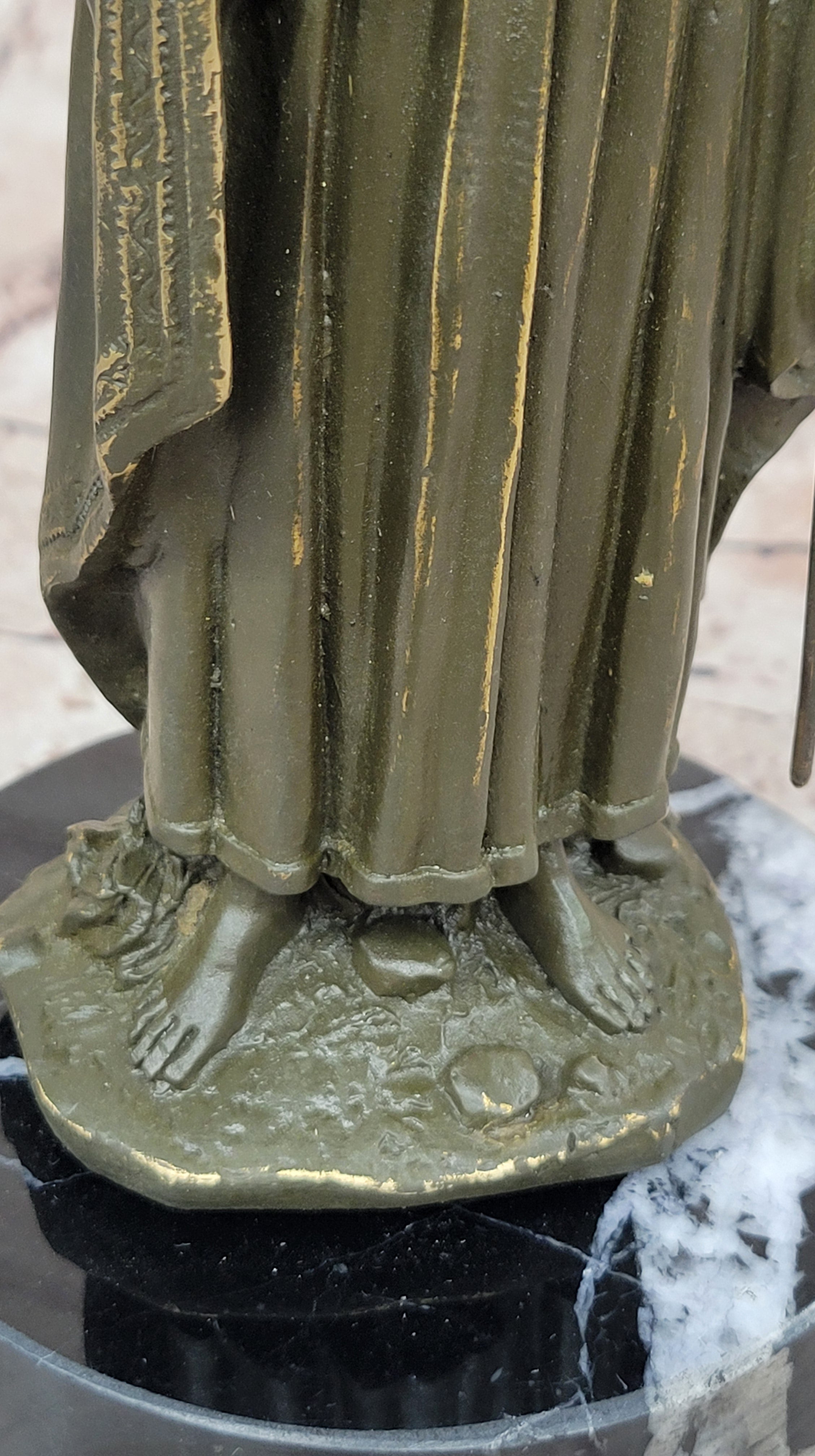 Bronze Saint Jude Sculpture Holding Staff on Marble Base