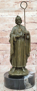 Bronze Saint Jude Sculpture Holding Staff on Marble Base