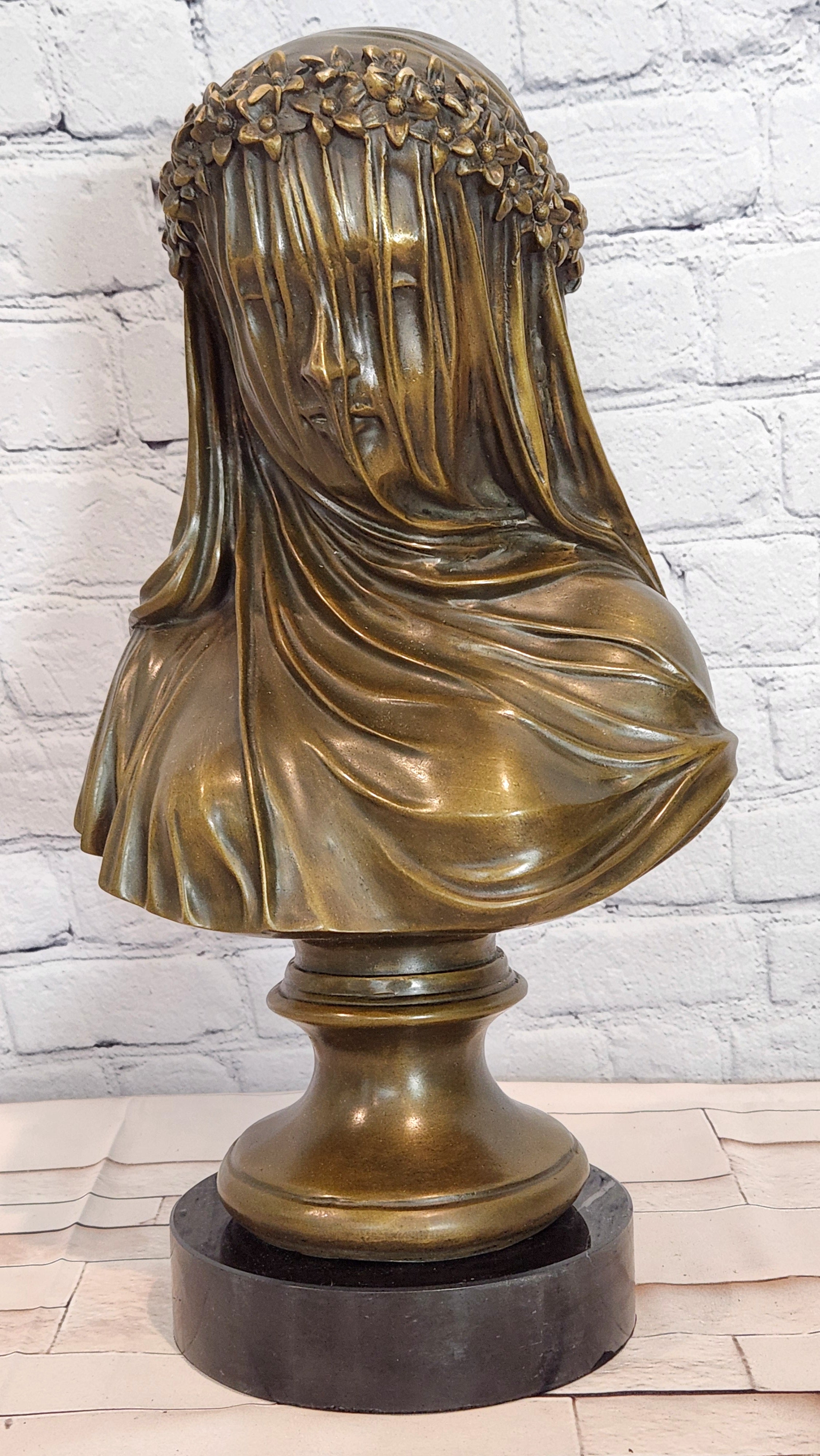 Finest Bride Raffaelle Monti Veiled Virgin Mary Bronze Sculpture Statue Figure