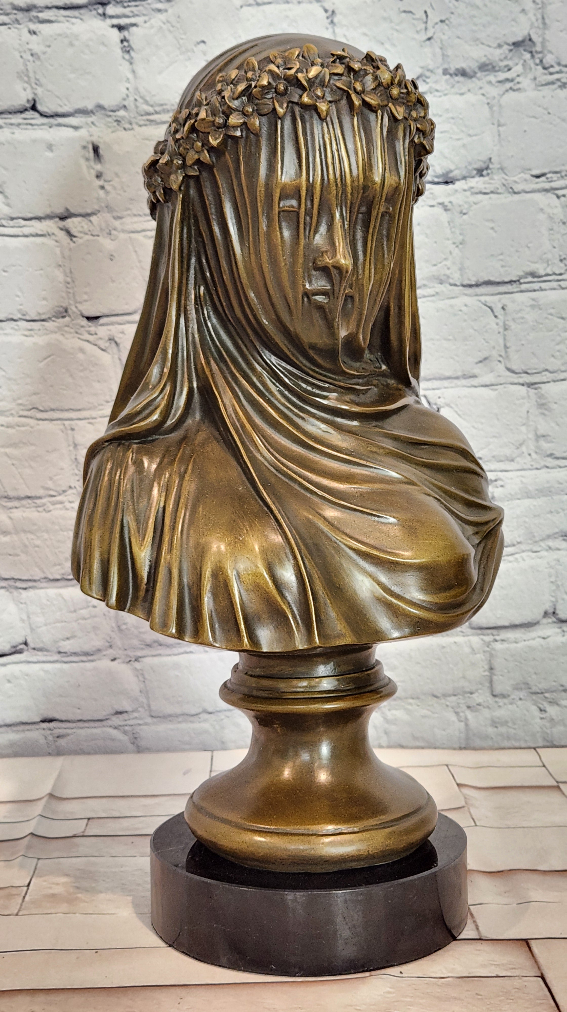 Finest Bride Raffaelle Monti Veiled Virgin Mary Bronze Sculpture Statue Figure