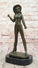 Cowgirl Bronze Sculpture - Wild West Female Rancher Art