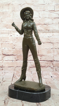 Cowgirl Bronze Sculpture - Wild West Female Rancher Art