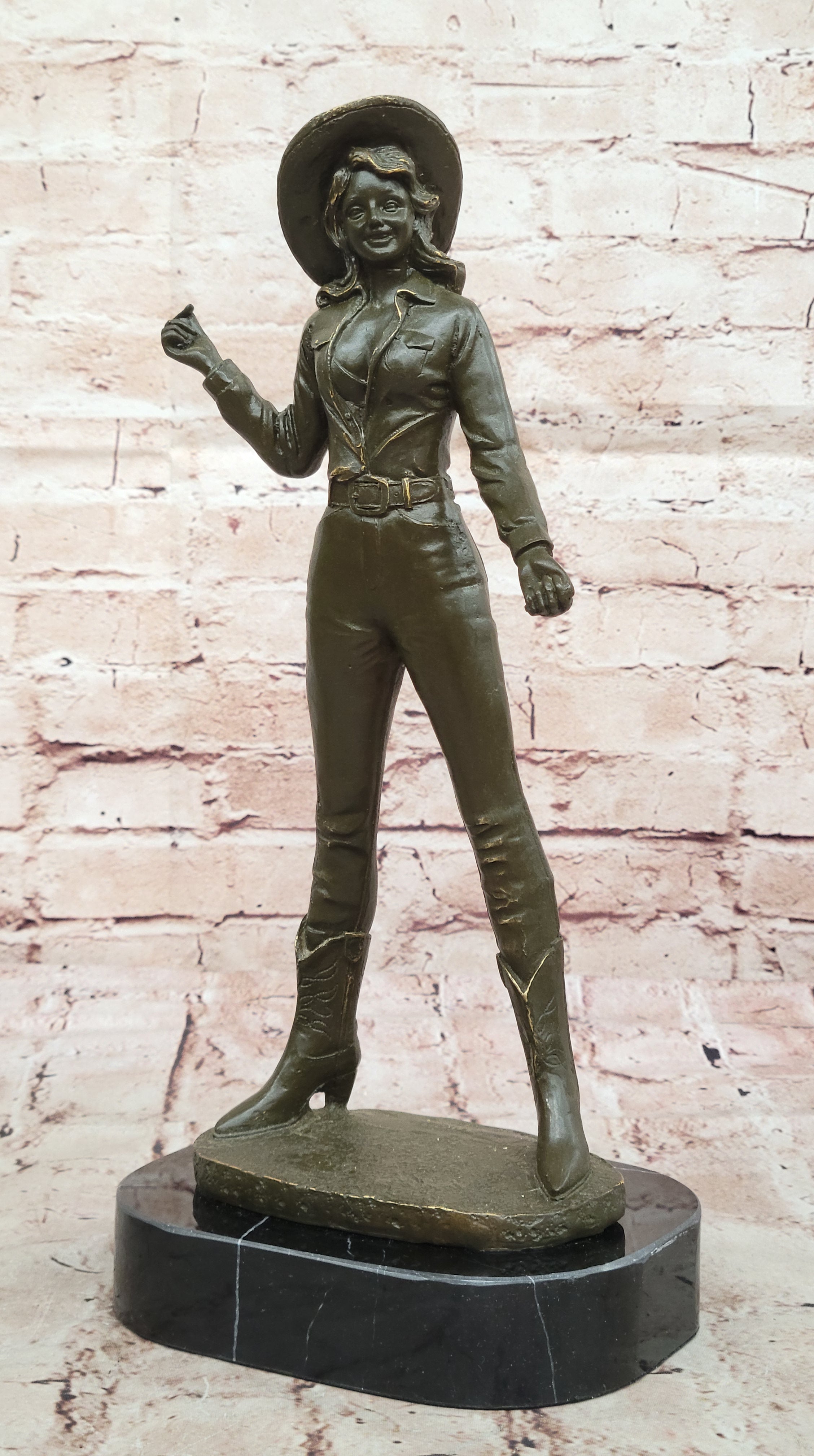 Cowgirl Bronze Sculpture - Wild West Female Rancher Art