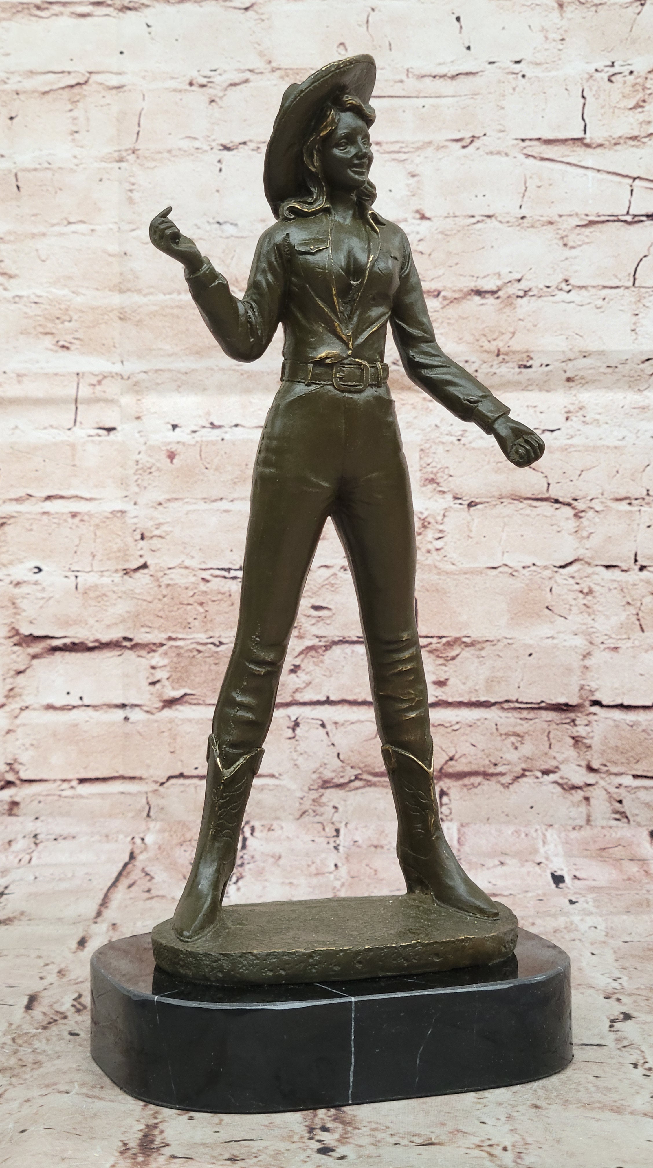 Cowgirl Bronze Sculpture - Wild West Female Rancher Art