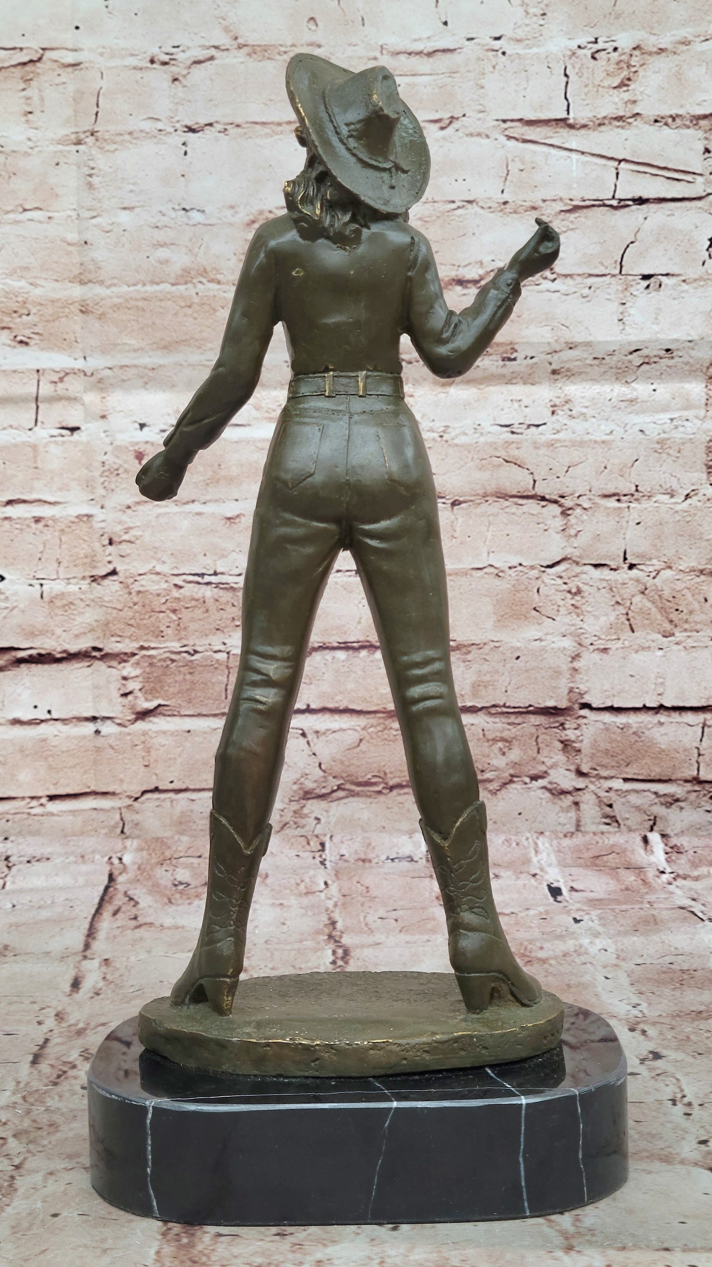 Cowgirl Bronze Sculpture - Wild West Female Rancher Art