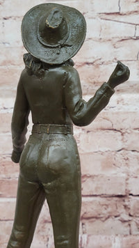 Cowgirl Bronze Sculpture - Wild West Female Rancher Art