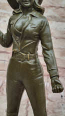 Cowgirl Bronze Sculpture - Wild West Female Rancher Art