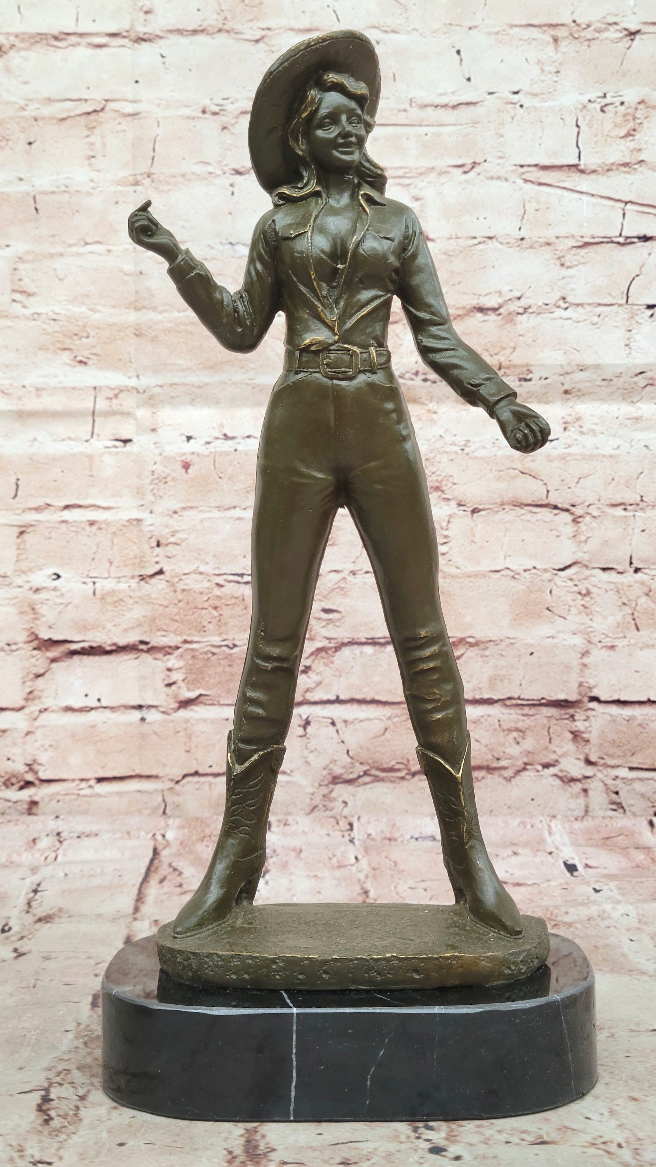 Cowgirl Bronze Sculpture - Wild West Female Rancher Art