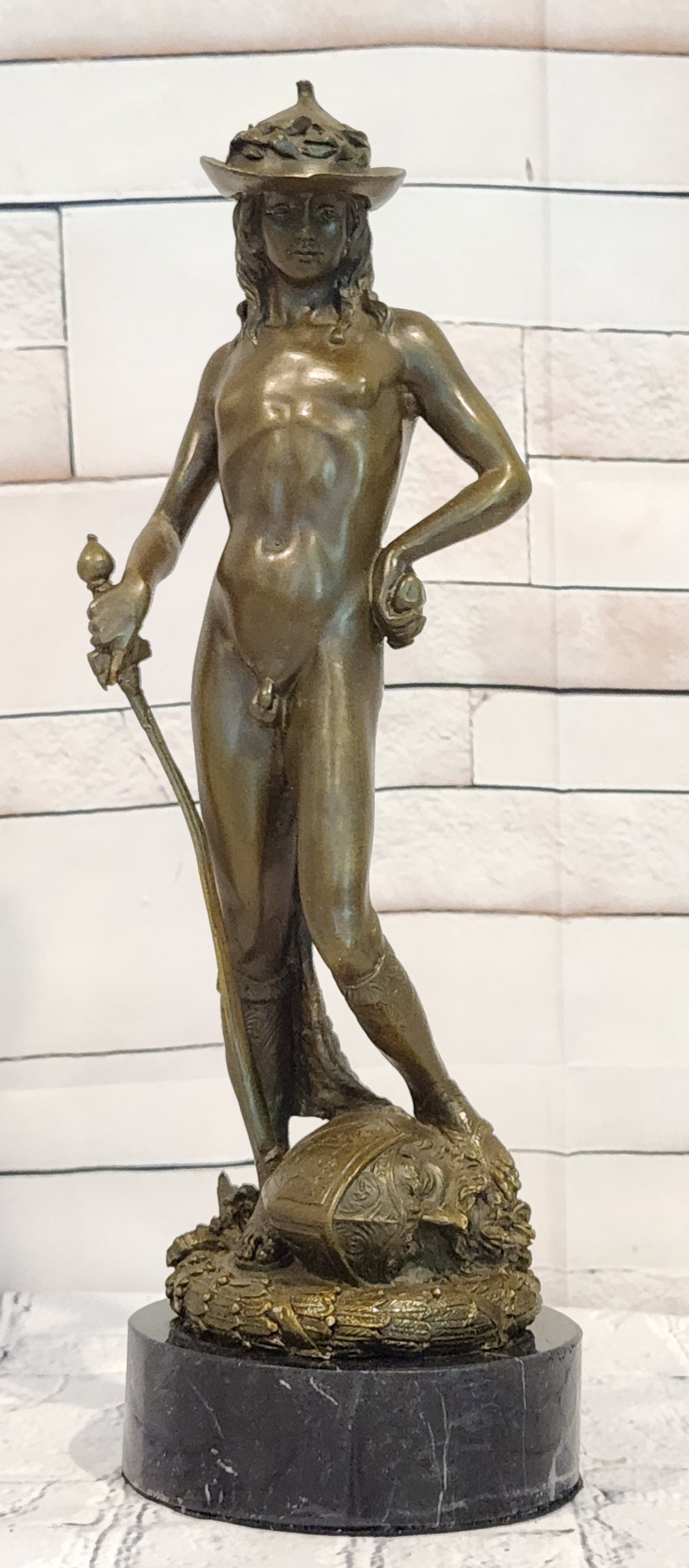 After Donatello David Vanquishing Goliath Signe Milo Genuine Bronze Sculpture Figurine