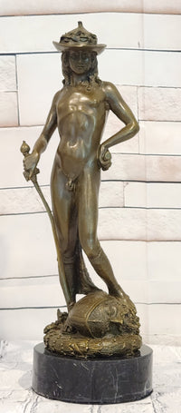 After Donatello David Vanquishing Goliath Signe Milo Genuine Bronze Sculpture Figurine