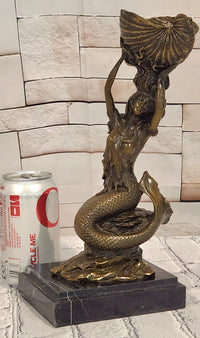 Signed Annie Gorgeous Mermaid Candle holder Genuine Bronze Mythical Sculpture