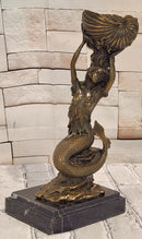 Signed Annie Gorgeous Mermaid Candle holder Genuine Bronze Mythical Sculpture