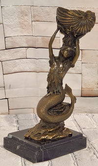 Signed Annie Gorgeous Mermaid Candle holder Genuine Bronze Mythical Sculpture